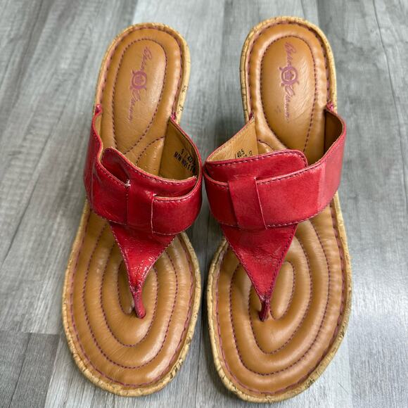 Born Cork Cut Out Wedge Sandel Heels Patent Leather Size 9 - Picture 2 of 7